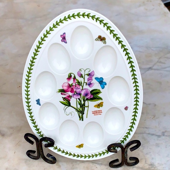 BOTANIC GARDEN BY PORTMEIRION DEVILED EGG PLATE SWEET PEA PORCELAIN WHITE FLORAL - Picture 1 of 7